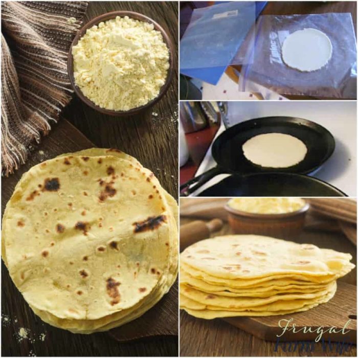 Image shows a collage of photos to make homemade tortillas