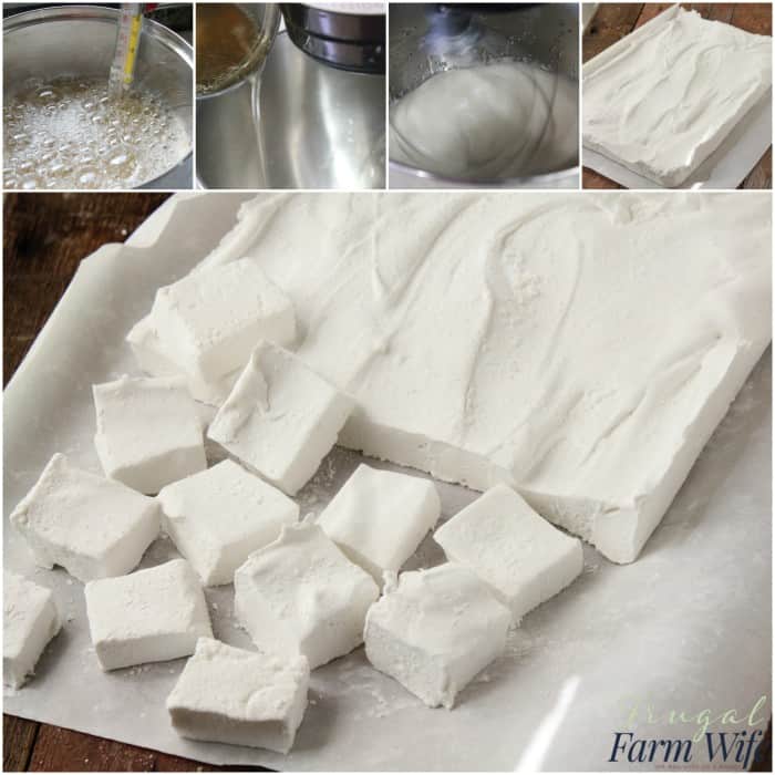 Image shows a collage of making homemade marshmallows