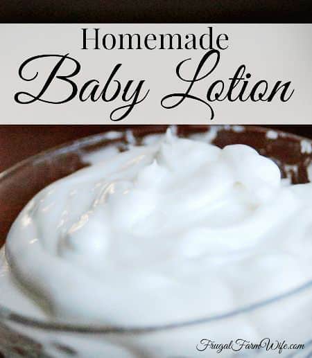 Image shows a bowl of lotion with words reading "homemade baby lotion"