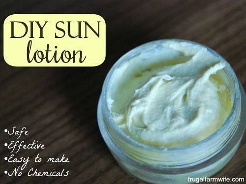 Image shows a small jar of lotion with text that reads "DIY Sun Lotion"