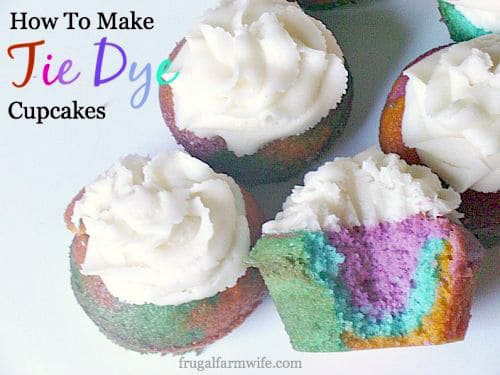 Image shows several cupcakes with text that says "How to Make Tie Dye Cupcakes"