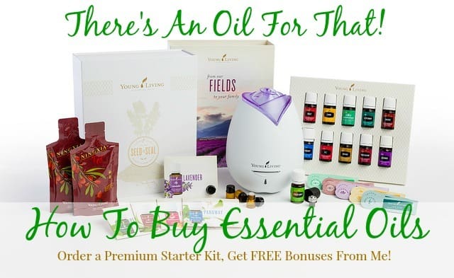 Image shows an Essential Oil starter kit with text that reads "There's an Oil for That! How to Buy Essential Oils"