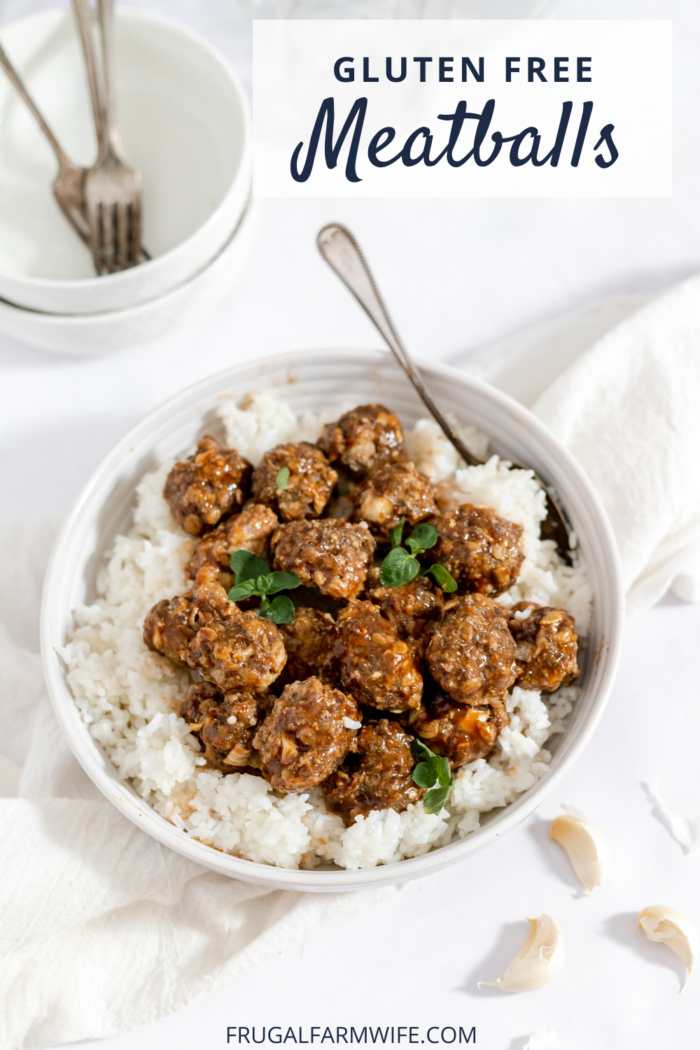 gluten free meatballs in a bowl with rice