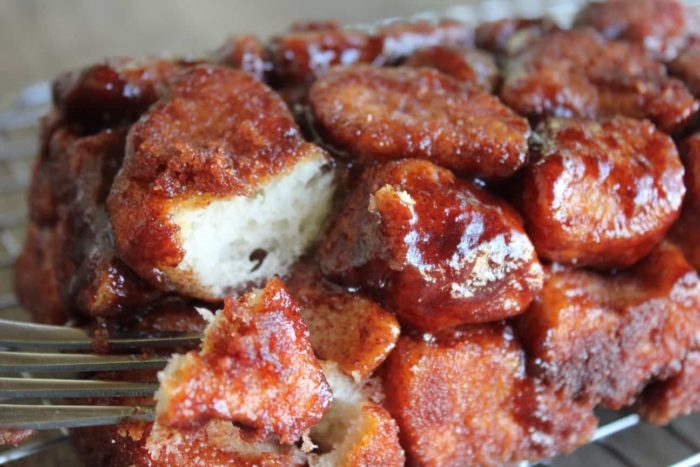 Photo shows a close up of gluten-free monkey bread