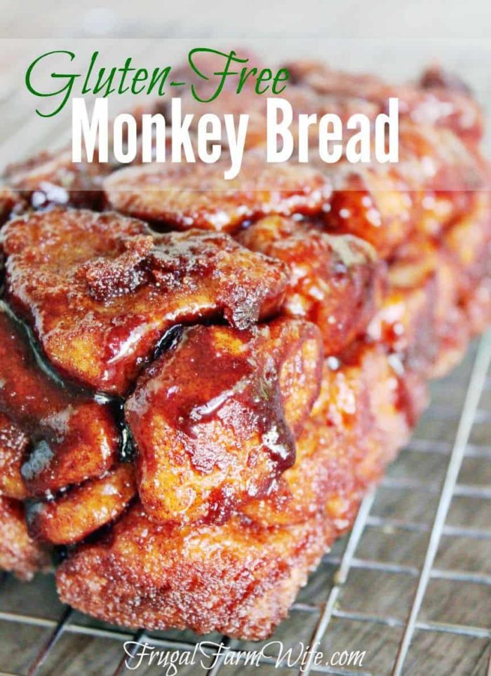 Image shows a close up of monkey bread with the text "Gluten-Free Monkey Bread"