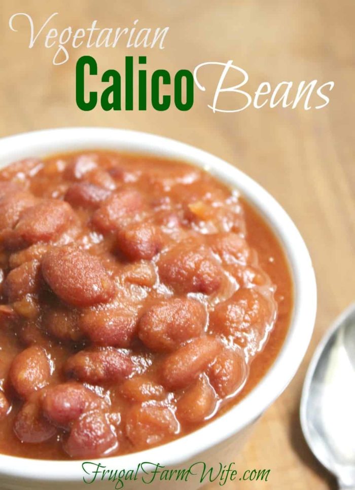 Vegetarian calico beans are a hearty, inexpensive meal for any day!