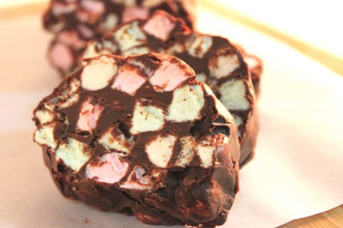 Photo shows close up of marshmallow and chocolate cookies