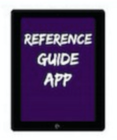 Image shows an iPad with screen that reads "Reference Guide App"