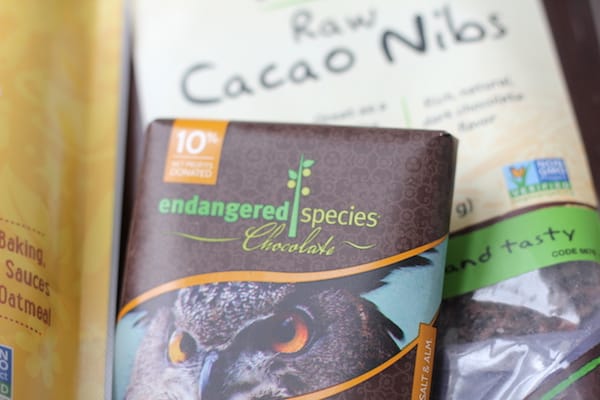 Photo shows a bar of Endangered Species chocolate