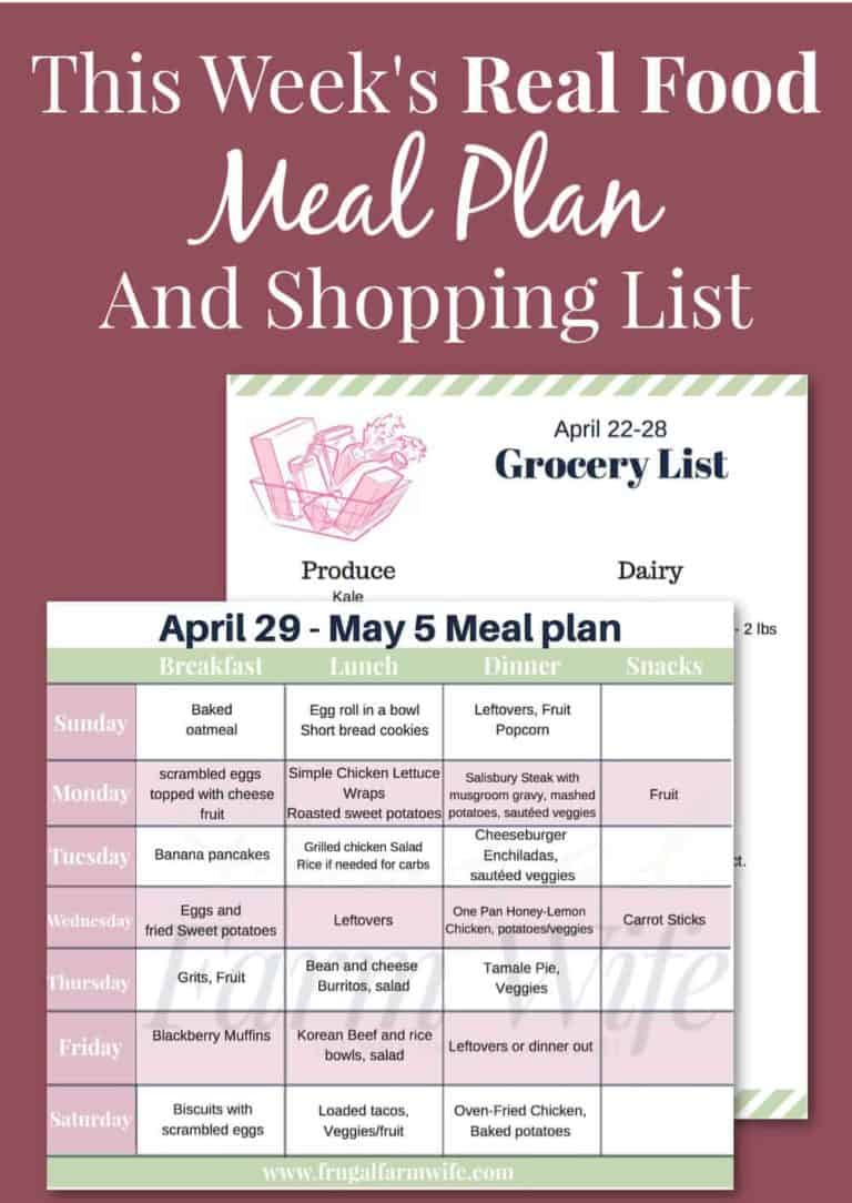 Printable Real Food Meal Plan and Shopping List The Frugal Farm Wife