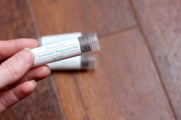 chocolate-peppermint lip balm with printable labels