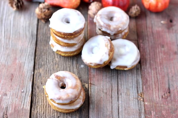 Gluten-Free Baked Pumpkin Spice Donuts with vanilla glaze