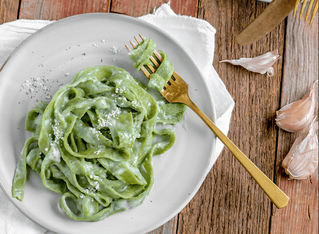 Homemade Spinach Pasta with Garlic Dill Sauce - The Frugal Farm Wife