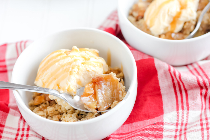 gluten free apple crisp served with ice cream