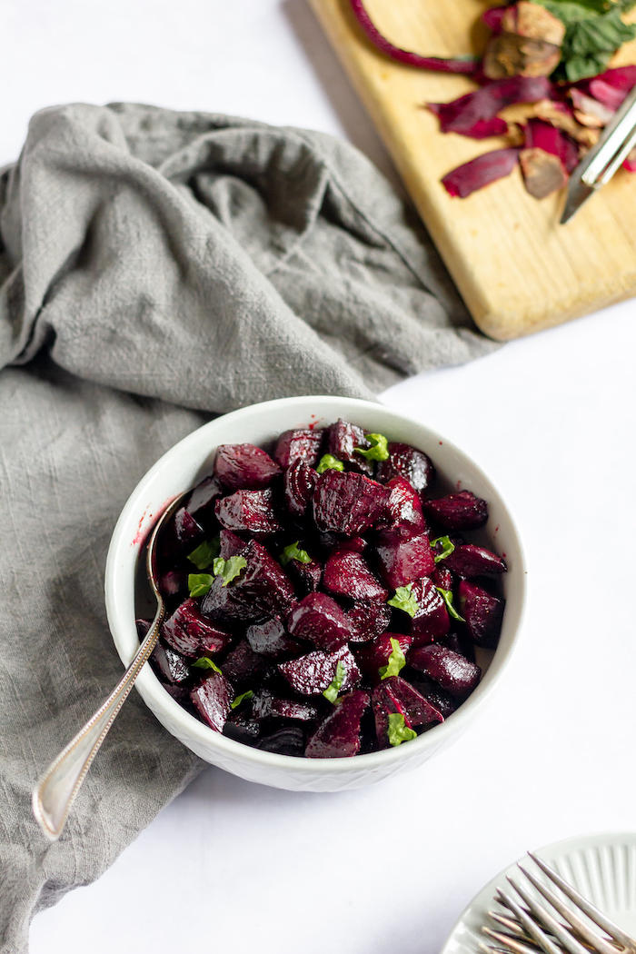 A bowl of balsamic roasted beets