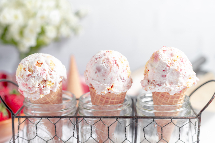 cones of strawberry shortcake ice cream