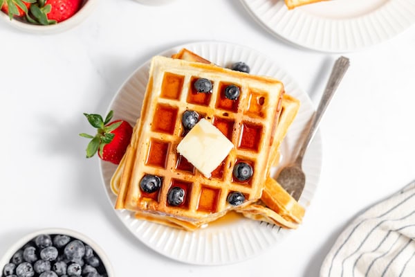 serving sourdough waffles on a table