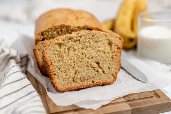 sourdough banana bread on a cutting board