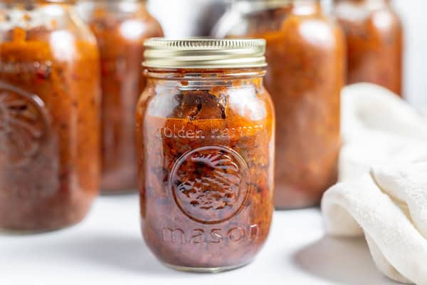 canned chili on a table
